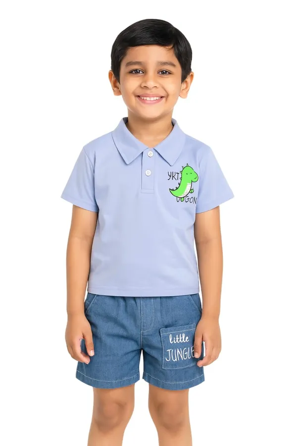 Blue_Trendy_&_Comfortable_Jurassic_Polo_Dino_Top_&_Jungle_Shorts_Set_For_Boys