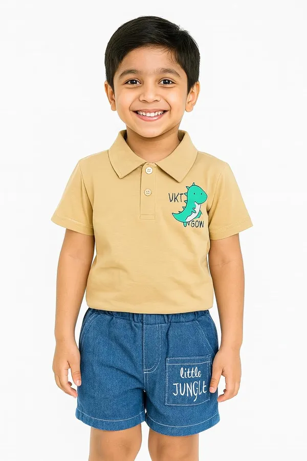 Brown_Trendy_&_Comfortable_Jurassic_Polo_Dino_Top_&_Jungle_Shorts_Set_For_Boys