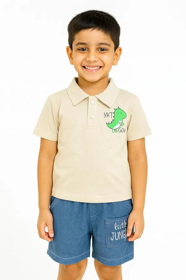 Grey_Trendy_&_Comfortable_Jurassic_Polo_Dino_Top_&_Jungle_Shorts_Set_For_Boys