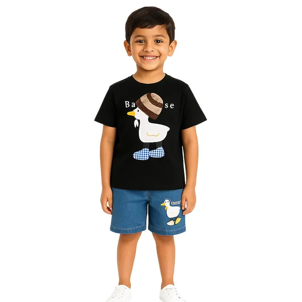 Black_Trendy_&_Comfortable_Ducking_T_Shirt_Shorts_Set_For_Boys