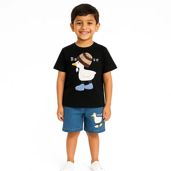 Black_Trendy_&_Comfortable_Ducking_T_Shirt_Shorts_Set_For_Boys