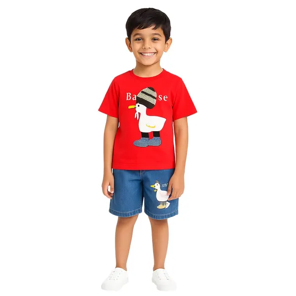 Red_Trendy_&_Comfortable_Ducking_T_Shirt_Shorts_Set_For_Boys