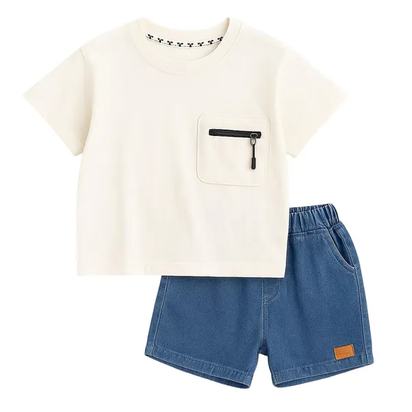 White_Trendy_&_Comfortable_T-Shirt_Denim_Shorts_For_Boys