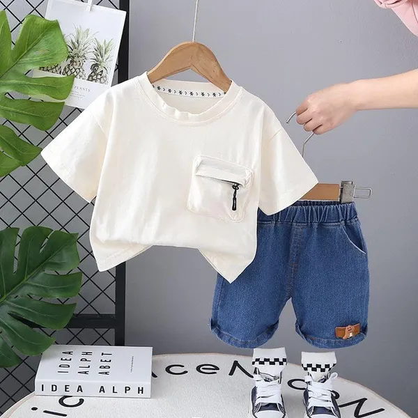 White_Trendy_&_Comfortable_T-Shirt_Denim_Shorts_For_Boys