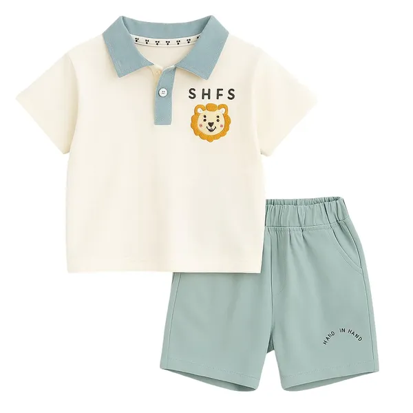 Sea_Green_Trendy_&_Comfortable_Lion_T-Shirt_Set_For_Boys