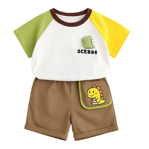 White_Trendy_&_Comfortable_Dinosaur_Shorts_Set_For_Boys