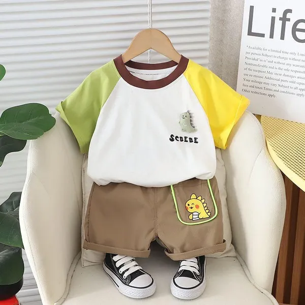 White_Trendy_&_Comfortable_Dinosaur_Shorts_Set_For_Boys