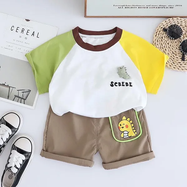 White_Trendy_&_Comfortable_Dinosaur_Shorts_Set_For_Boys