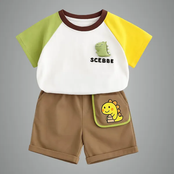 White_Trendy_&_Comfortable_Dinosaur_Shorts_Set_For_Boys