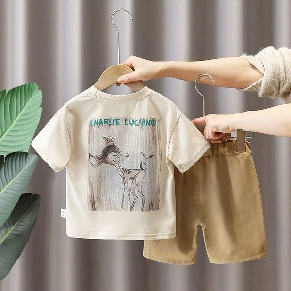 Cream_Printed_Cotton_T-Shirt_With_Shorts_For_Baby_Boys