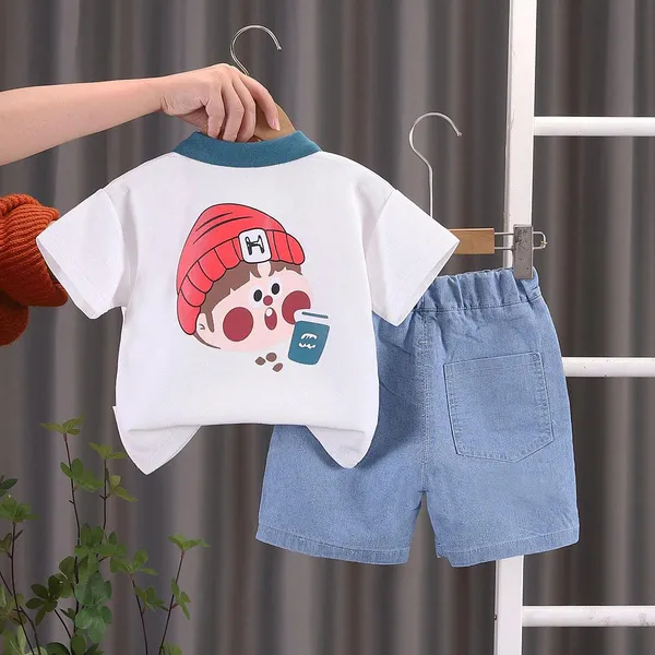 White_Trendy_&_Comfortable_T-Shirt_Denim_Shorts_For_Boys