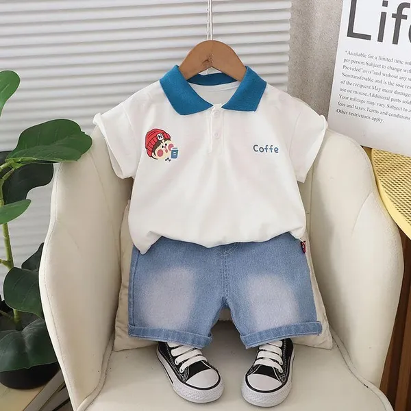 White_Trendy_&_Comfortable_T-Shirt_Denim_Shorts_For_Boys