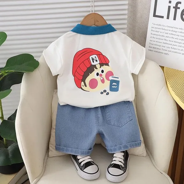 White_Trendy_&_Comfortable_T-Shirt_Denim_Shorts_For_Boys