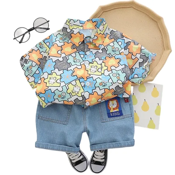 Blue_Trendy_&_Comfortable_Jigsaw_Denim_Shorts_Set_For_Boys