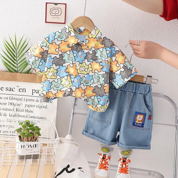 Blue_Trendy_&_Comfortable_Jigsaw_Denim_Shorts_Set_For_Boys