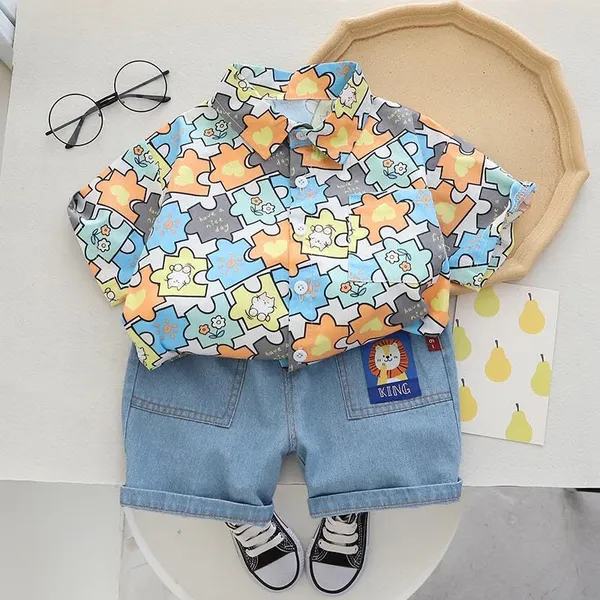 Blue_Trendy_&_Comfortable_Jigsaw_Denim_Shorts_Set_For_Boys
