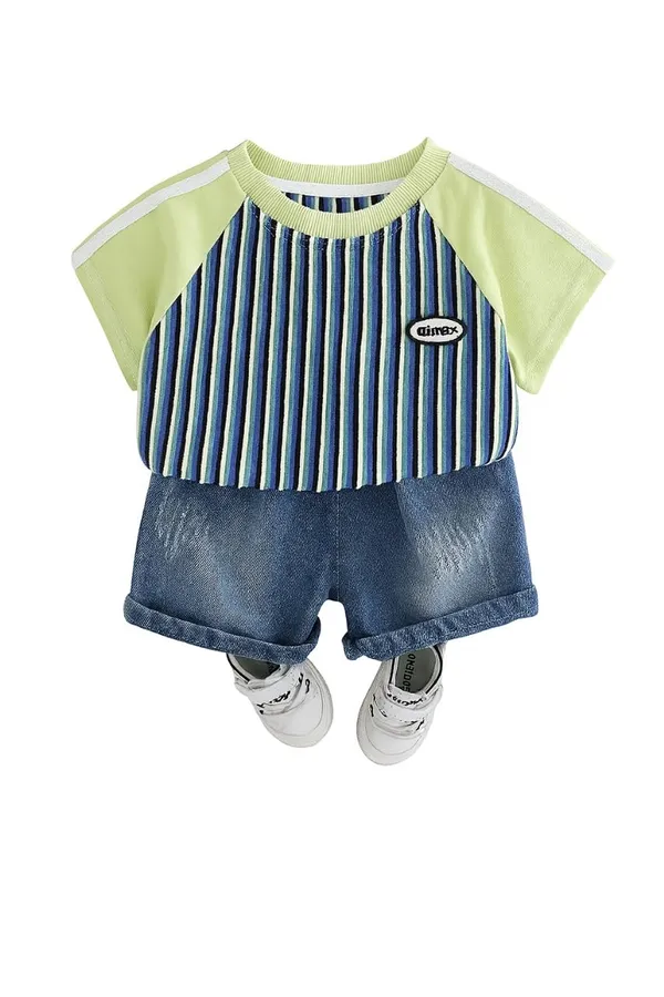 Green_Trendy_&_Comfortable_Striped_Denim_Shorts_Set_For_Boys