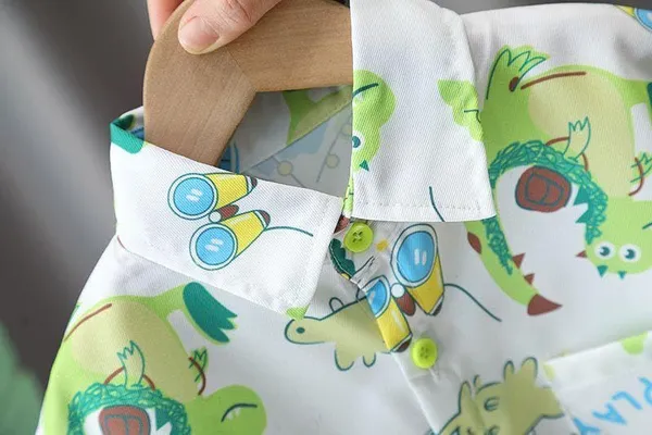 White_Trendy_&_Comfortable_Dinosaur_Denim_Short_Set_For_Boys