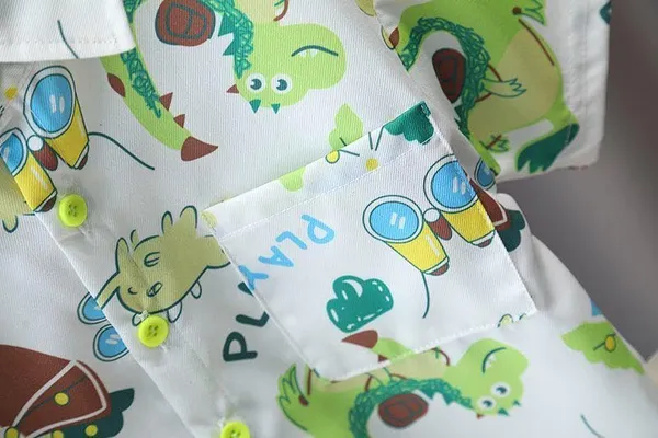 White_Trendy_&_Comfortable_Dinosaur_Denim_Short_Set_For_Boys