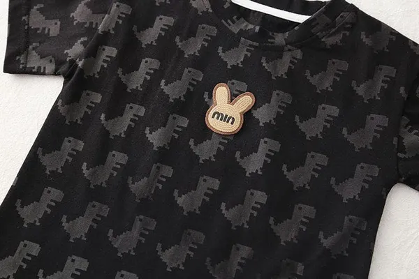 Black_&_Brown_Cute_Dinosaur_Print_Cotton_T-Shirt_&_Shorts_Set_For_Baby_Boys