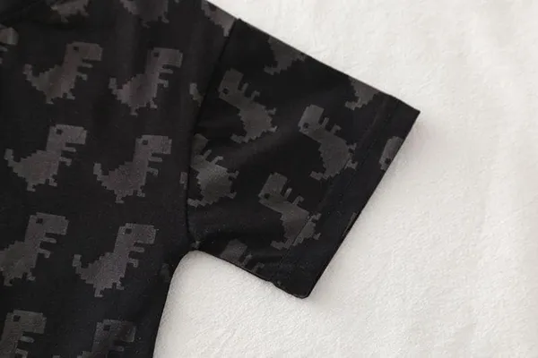Black_&_Brown_Cute_Dinosaur_Print_Cotton_T-Shirt_&_Shorts_Set_For_Baby_Boys