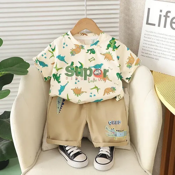 Cream_Trendy_&_Comfortable_Dinosaur_Shorts_Set_For_Boys