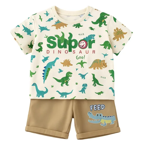 Cream_Trendy_&_Comfortable_Dinosaur_Shorts_Set_For_Boys