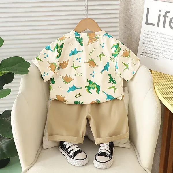 Cream_Trendy_&_Comfortable_Dinosaur_Shorts_Set_For_Boys
