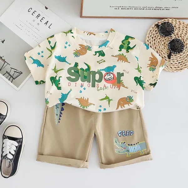 Cream_Trendy_&_Comfortable_Dinosaur_Shorts_Set_For_Boys