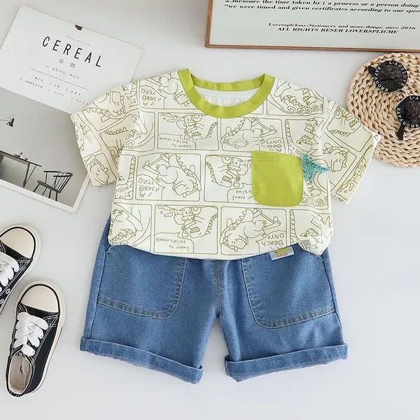 Green_Trendy_&_Comfortable_Dinosaur_Denim_Short_Set_For_Boys