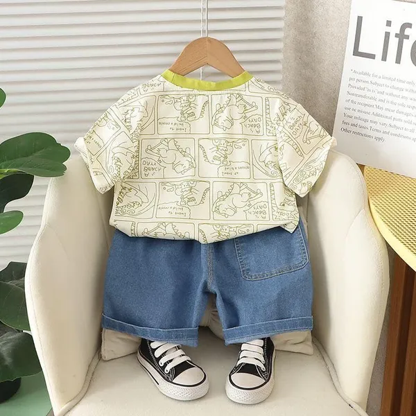 Green_Trendy_&_Comfortable_Dinosaur_Denim_Short_Set_For_Boys