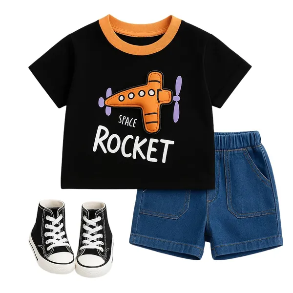 Black_Trendy_&_Comfortable_Space_Rocket_Denim_Shorts_Set_For_Boys