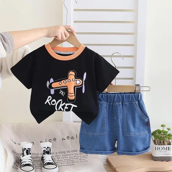 Black_Trendy_&_Comfortable_Space_Rocket_Denim_Shorts_Set_For_Boys
