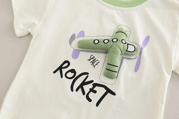 White_Trendy_&_Comfortable_Space_Rocket_Denim_Shorts_Set_For_Boys