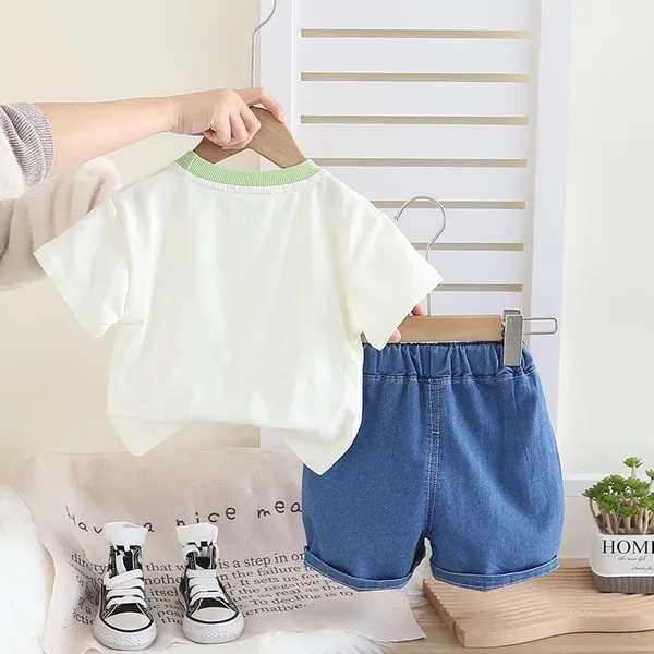 White_Trendy_&_Comfortable_Space_Rocket_Denim_Shorts_Set_For_Boys