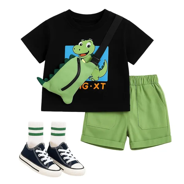 Black_Trendy_&_Comfortable_Dinosaur_Shorts_Set_For_Boys