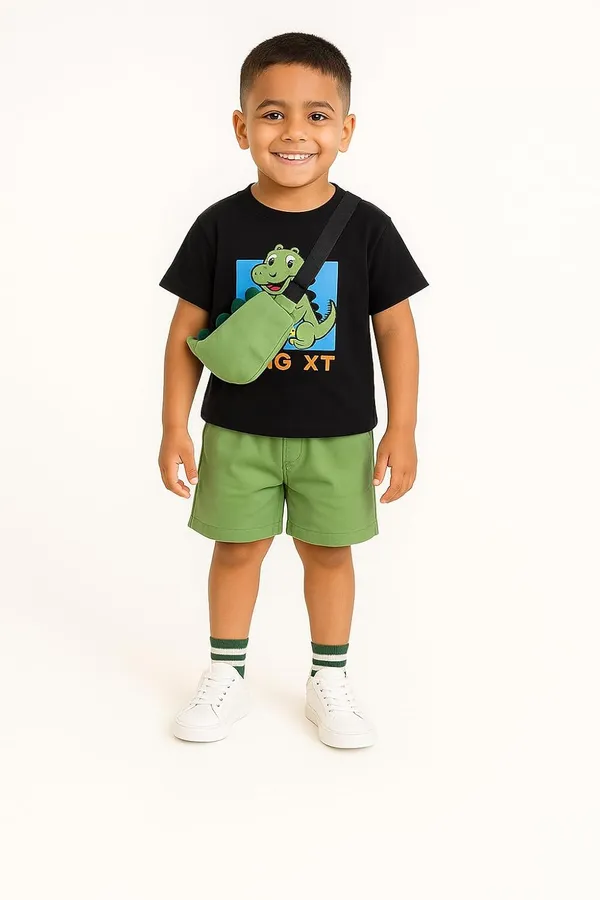 Black_Trendy_&_Comfortable_Dinosaur_Shorts_Set_For_Boys