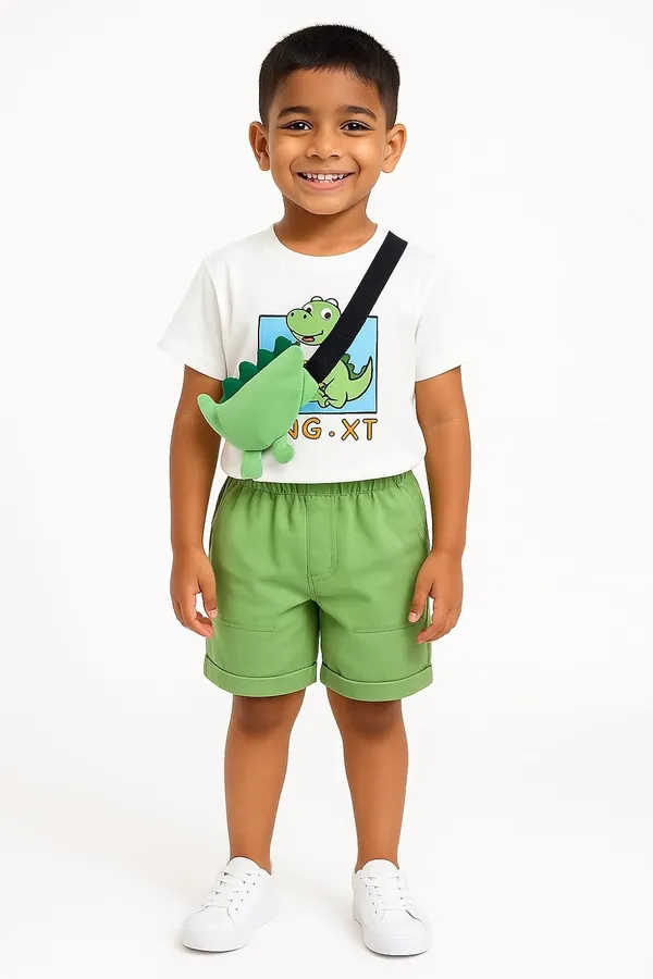 White_Trendy_&_Comfortable_Dinosaur_Shorts_Set_For_Boys