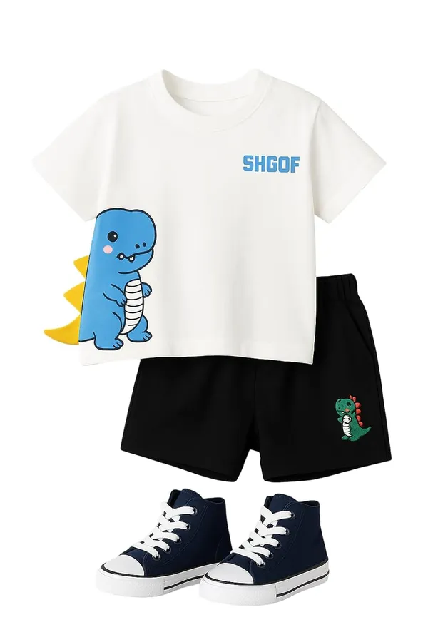 White_Trendy_&_Comfortable_Animal_Lover/Shorts_Set_For_Boys