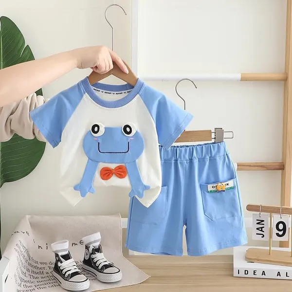 Blue_Trendy_&_Comfortable_Frog_Matching_Short_Set_For_Boys