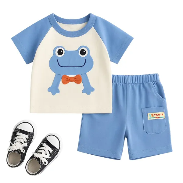 Blue_Trendy_&_Comfortable_Frog_Matching_Short_Set_For_Boys