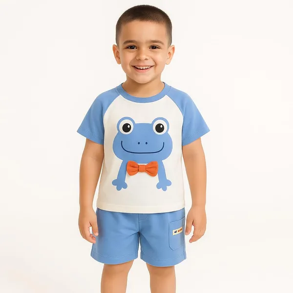 Blue_Trendy_&_Comfortable_Frog_Matching_Short_Set_For_Boys