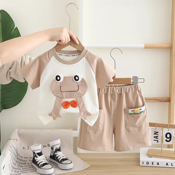 Brown_Trendy_&_Comfortable_Frog_Matching_Short_Set_For_Boys