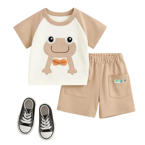 Brown_Trendy_&_Comfortable_Frog_Matching_Short_Set_For_Boys