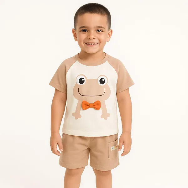 Brown_Trendy_&_Comfortable_Frog_Matching_Short_Set_For_Boys