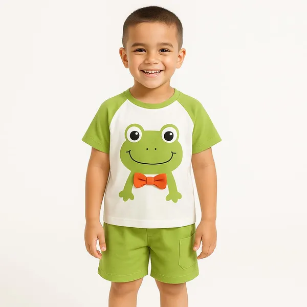 Green_Trendy_&_Comfortable_Frog_Matching_Short_Set_For_Boys