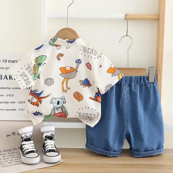 White_Trendy_&_Comfortable_Animal_Denim_Shorts_Set_For_Boys