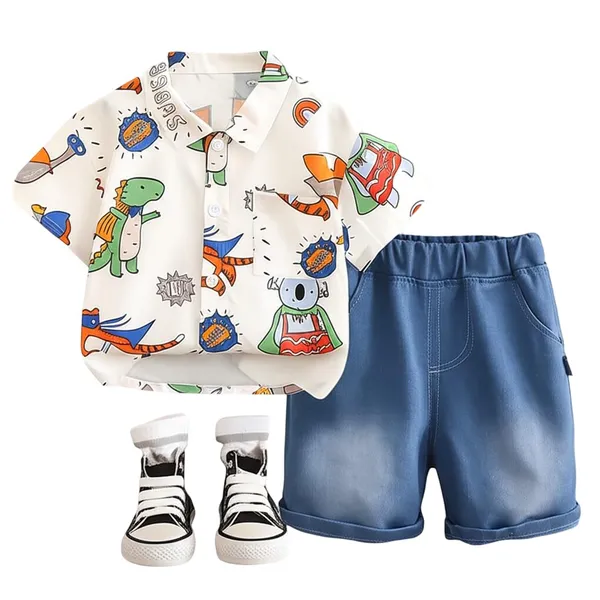 White_Trendy_&_Comfortable_Animal_Denim_Shorts_Set_For_Boys