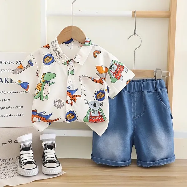 White_Trendy_&_Comfortable_Animal_Denim_Shorts_Set_For_Boys