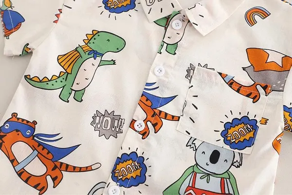 White_Trendy_&_Comfortable_Animal_Denim_Shorts_Set_For_Boys